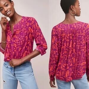 Conversations by Anthropologie Toot Your Horn Musical Instrument Shirt Blouse 6